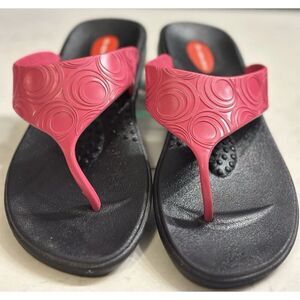 OKABASHI Women Flip-Flop Orthopedic Sandal Pink Red M/L Size 8-9 Vegan Fast Ship